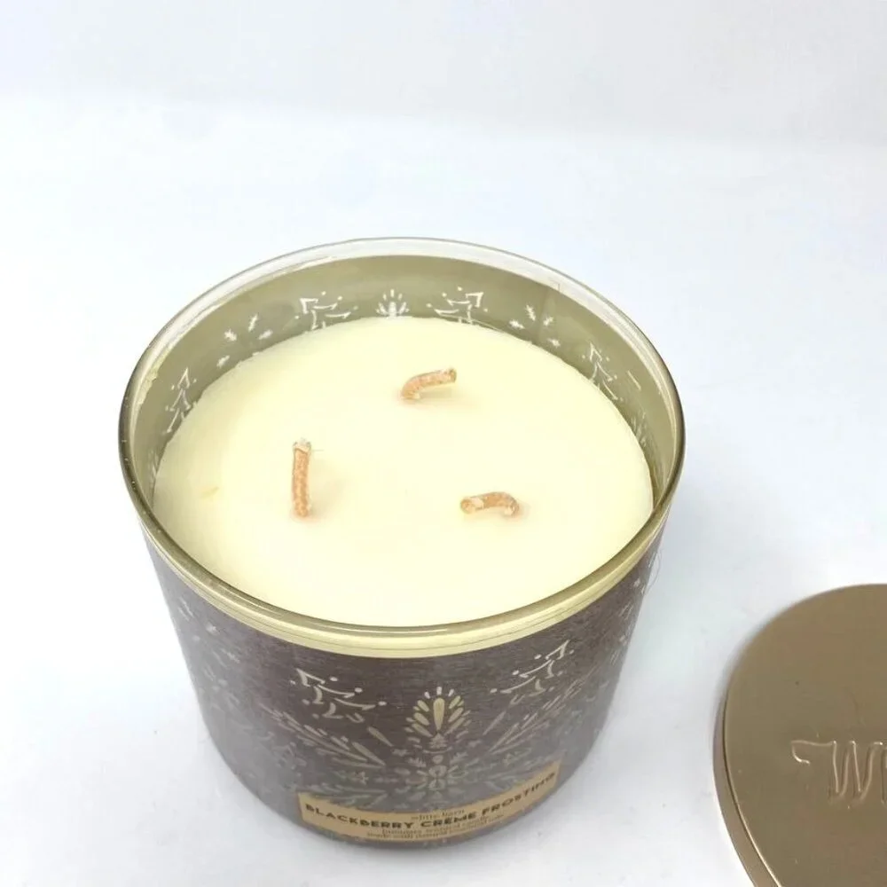 Bath & Body Works White Barn Luminary Blackberry Creme Frosting 3 Wick Candle - Picture 3 of 5